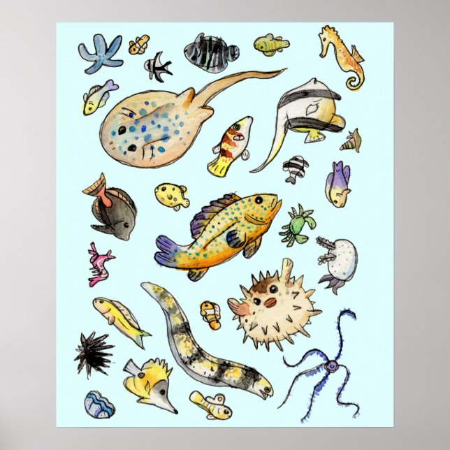 Saltwater Aquarium Aquarium Aquarell Poster (Vorne)