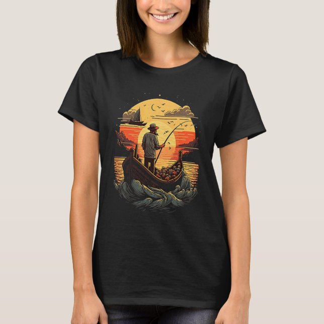 Saltwater Fishing Trip Fisherman Fishing On Sunset T-Shirt (Vorderseite)