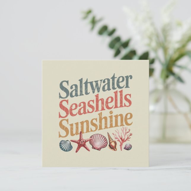 Saltwater Seashells Sunshine Summer Beach Urlaub Einladung (Stehend Vorderseite)