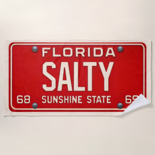 Salty 1969 Rotes Retro-Florida-Nummernschild Sur Strandtuch