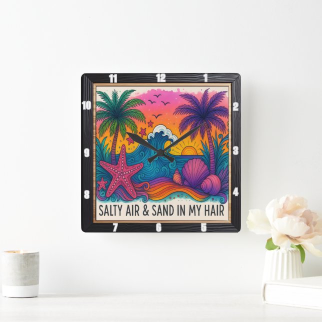 Salty Air Beach Sunset Quadratische Wanduhr (Zuhause)