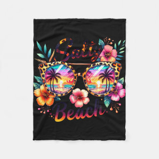 Salty beach tropical flowers leopard sunglasses fleecedecke