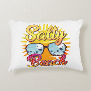 Salty Beach Tropische Sonne und Palmen Dekokissen