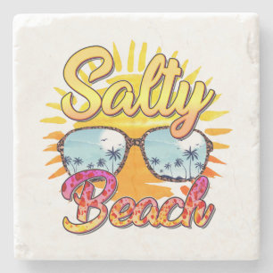 Salty Beach   Tropische Sonne und Palmen Steinuntersetzer