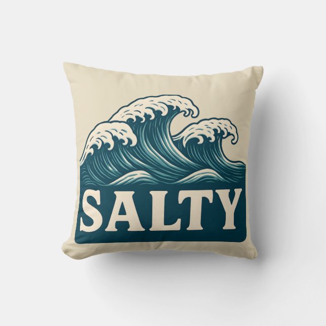 Salty Blue Surf Beach Waves Nautical Coastal Decor Kissen (Vorderseite)