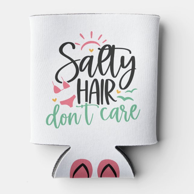 "Salty Hair Don't Care" Beach Life Dosenkühler (Vorderseite)