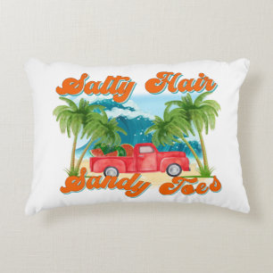 Salty Hair, Sandy Toes Tropischer Lkw & Strand Dekokissen
