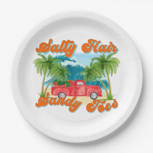 Salty Hair, Sandy Toes Tropischer Lkw & Strand Pappteller