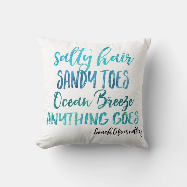 Salty Hair Sandy Tos Ocean Beach Throw Kissen (Vorderseite)