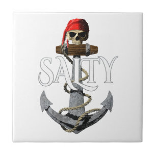 Salty Pirate Skull and Anchor Fliese