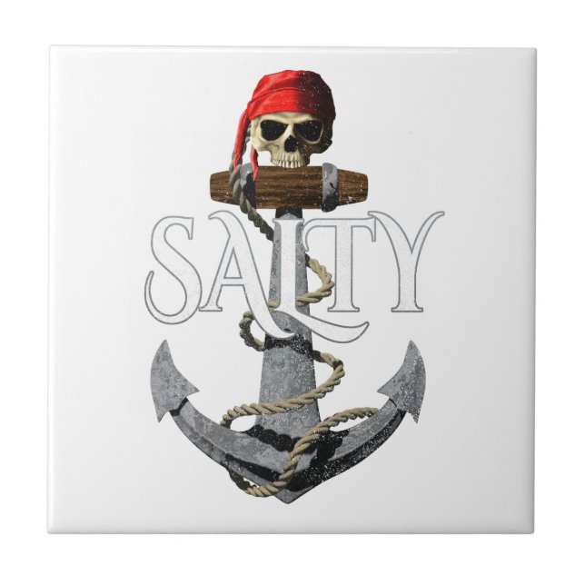 Salty Pirate Skull and Anchor Fliese (Vorderseite)
