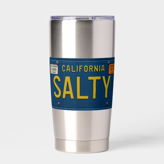 Salty -Retro 1969 California License Plate Graphic Thermobecher (Vorderseite)