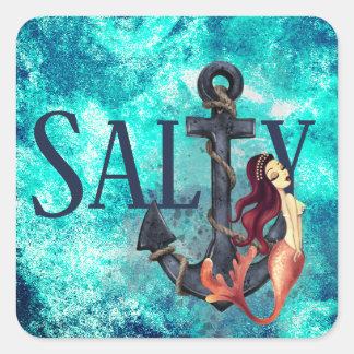 Salty - Schöne Meerjungfrau, Anchor Nautical Quadratischer Aufkleber