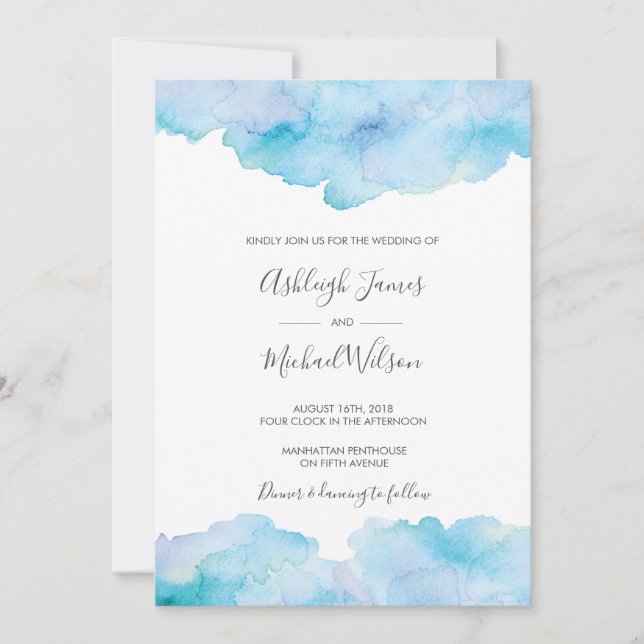 Salty Sea Breeze Wasserfarbe Hochzeitsempfehlung Einladung (Vorderseite)