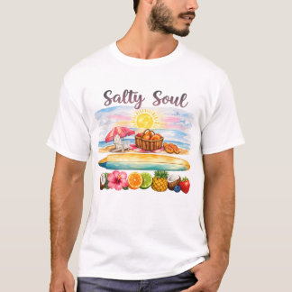 Salty Soul Retro Sommer Stimmung Horizontaler Stra T-Shirt