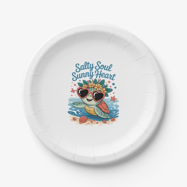 Salty Soul Sunny Heart Turtle Summer Pappteller (Vorderseite)