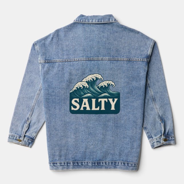 Salty Teal Blue Surf Beach Waves | Coastal Life Jeansjacke (Rückseite)