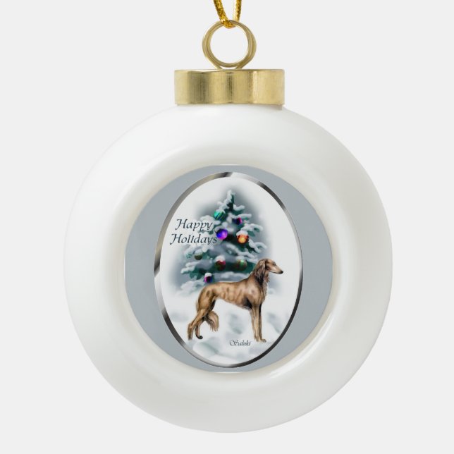 Saluki Christmas Keramik Kugel-Ornament (Vorderseite)