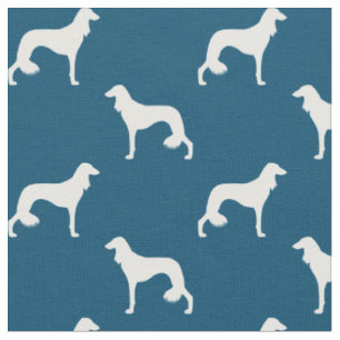 Saluki Dog Silhouetten Blau und Weiß Gemustert Stoff
