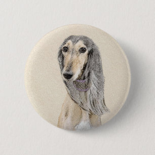 Saluki (Fawn) Malerei - Niedliche Original Hunde K Button