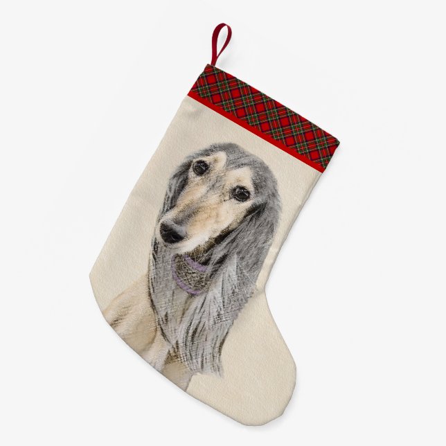 Saluki (Fawn) Malerei - Niedliche Original Hunde K Kleiner Weihnachtsstrumpf (Vorderansicht (hängend))