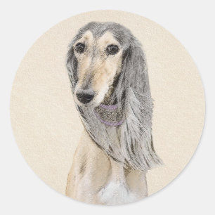 Saluki (Fawn) Malerei - Niedliche Original Hunde K Runder Aufkleber