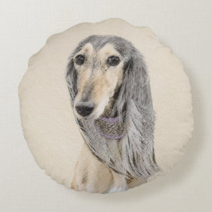 Saluki (Fawn) Malerei - Niedliche Original Hunde K Rundes Kissen
