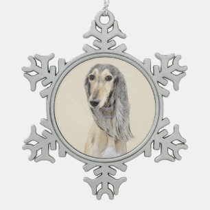 Saluki (Fawn) Malerei - Niedliche Original Hunde K Schneeflocken Zinn-Ornament
