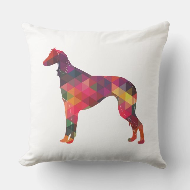 Saluki Geometric Pattern Silhouette Kissen (Vorderseite)