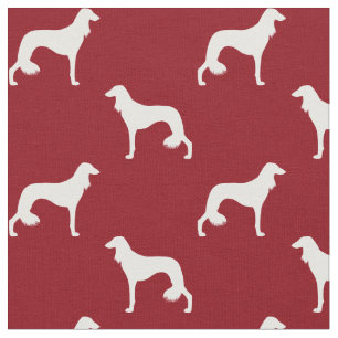 Saluki-Hund Silhouetten Rot-Weiß gemustert Stoff