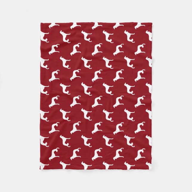 Saluki-Hunderasse Silhouetten Muster Rot und Weiß Fleecedecke (Vorderseite)