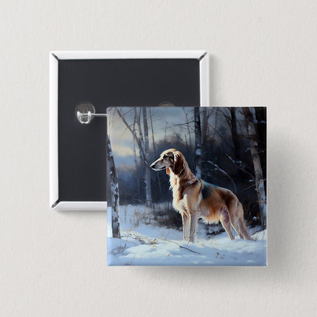 Saluki Let It Schnee Weihnachten Button (Vorne & Hinten)