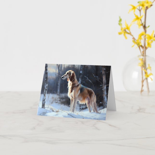 Saluki Let It Schnee Weihnachten Karte (Gelbe Blume)