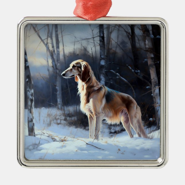 Saluki Let It Schnee Weihnachten Ornament Aus Metall (Vorne)