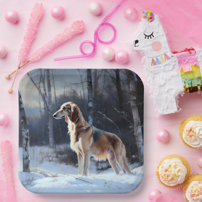 Saluki Let It Schnee Weihnachten Pappteller (Party)