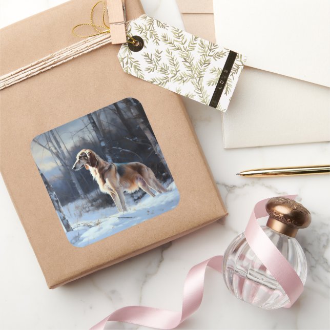Saluki Let It Schnee Weihnachten Quadratischer Aufkleber (Schenken)