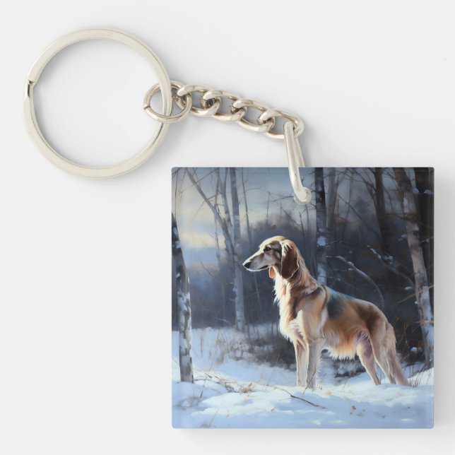 Saluki Let It Schnee Weihnachten Schlüsselanhänger (Vorderseite)