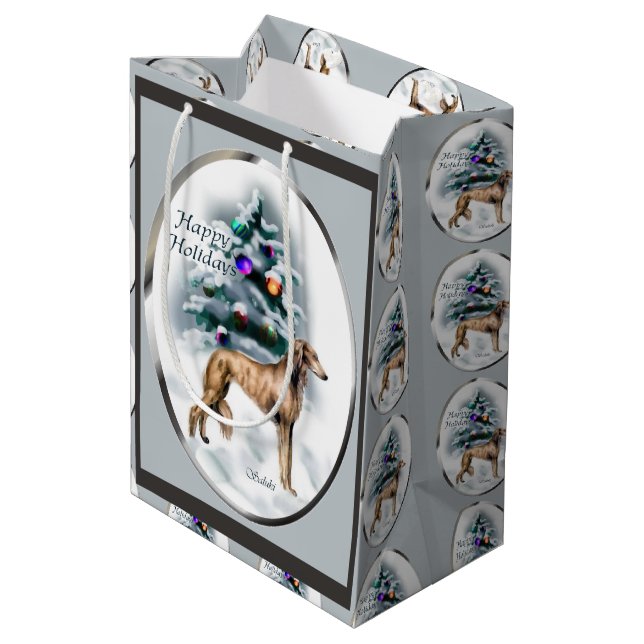 Saluki Lovers Weihnachten Mittlere Geschenktüte (Rückseite Schrägansicht)