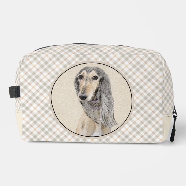 Saluki Painting Fawn Sable Niedlich Original Hunde Waschbeutel (Vorderseite)