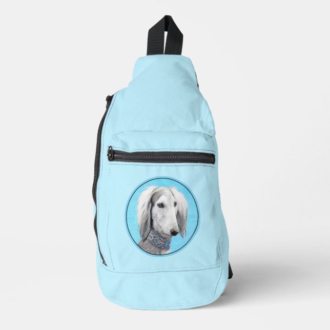 Saluki Painting Silver Feathered Original Dog Art Crossbody Bag (Vorderseite)