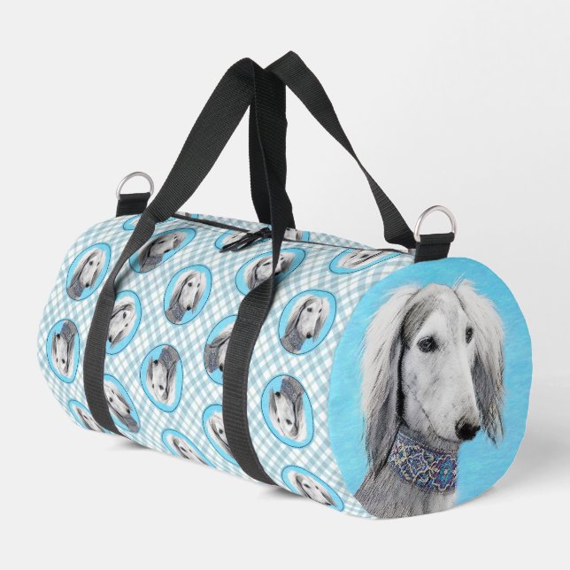 Saluki Painting Silver Feathered Original Dog Art Duffle Bag (Linke Seite)