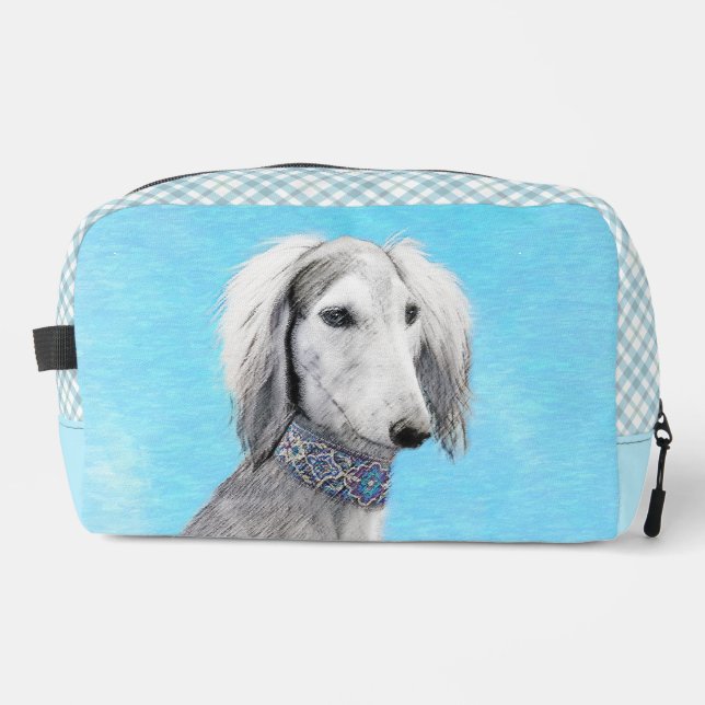 Saluki Painting Silver Feathered Original Dog Art Waschbeutel (Vorderseite)