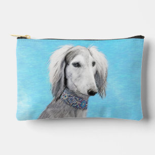 Saluki Painting Silver Feathered Original Dog Art Zubehörtasche