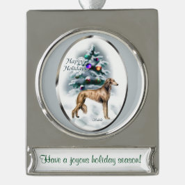 Saluki Personalisiert Weihnachten Banner-Ornament Silber
