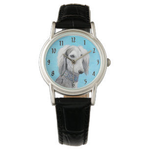 Saluki (Silber) Malerei - Niedliche Original Hunde Armbanduhr