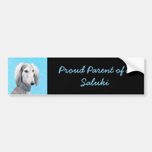Saluki (Silber) Malerei - Niedliche Original Hunde Autoaufkleber