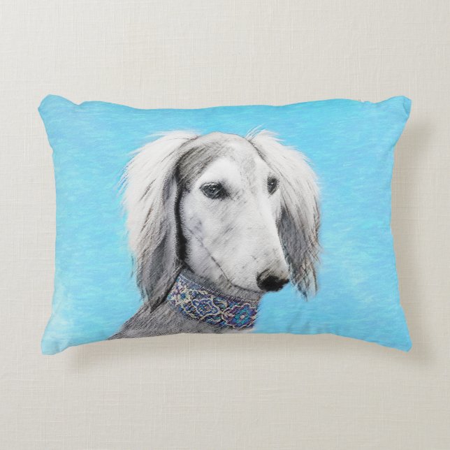 Saluki (Silber) Malerei - Niedliche Original Hunde Dekokissen (Vorderseite)