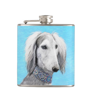 Saluki (Silber) Malerei - Niedliche Original Hunde Flachmann