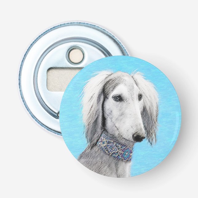 Saluki (Silber) Malerei - Niedliche Original Hunde Flaschenöffner (Vorderseite)