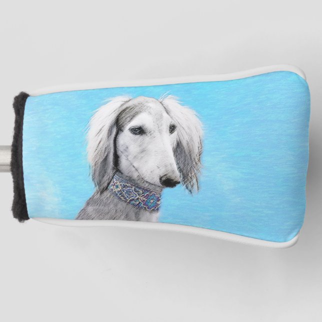 Saluki (Silber) Malerei - Niedliche Original Hunde Golf Headcover (Vorderseite)